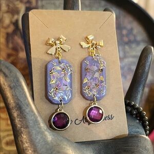 Chic Gold and Purple Floral Drop Earrings